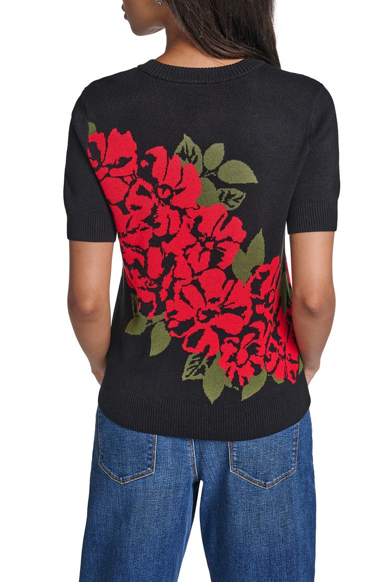 Rose Short Sleeve Sweater, Alternate, color, BLACK/ ADMIRAL RED/ GREEN