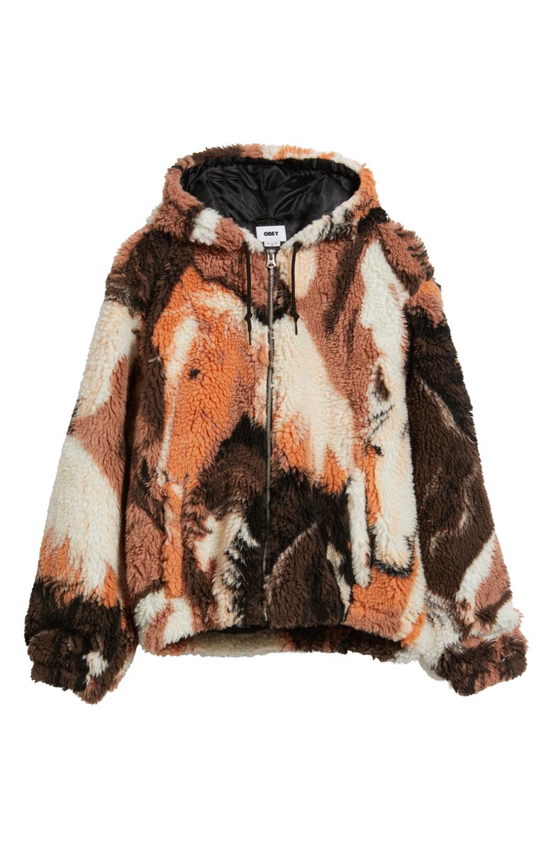 Obey Horses High Pile Fleece Hooded Jacket, Alternate, color, Brown Multi