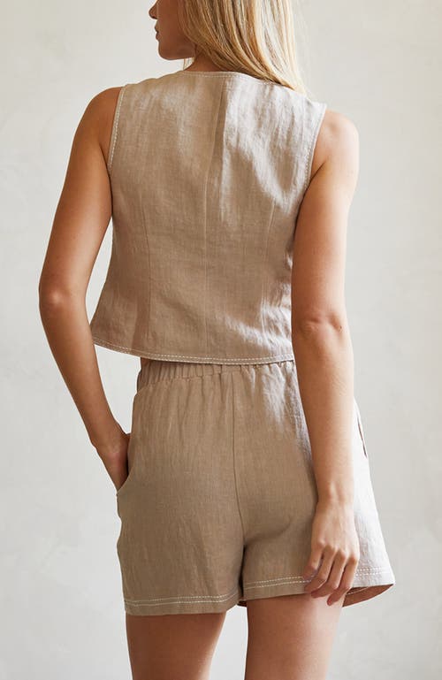 Crescent Contrast Stitch Linen Vest In White