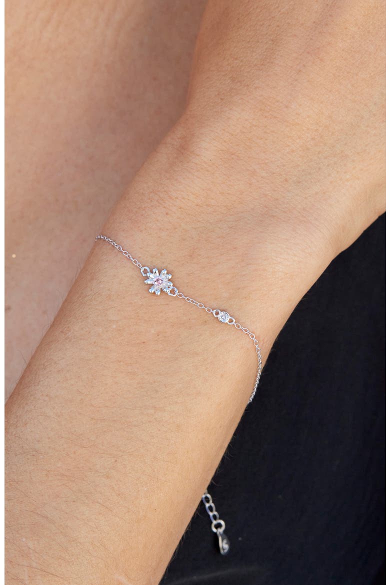 Sterling Silver Cubic Zirconia Daisy Station Bracelet, Alternate, color, WHITE