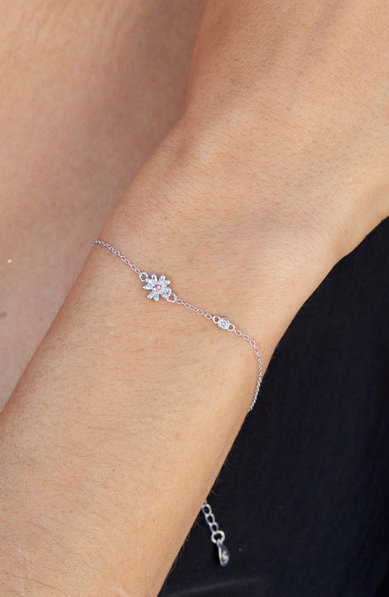 SAVVY CIE JEWELS Sterling Silver Cubic Zirconia Daisy Station Bracelet, Alternate, color, White