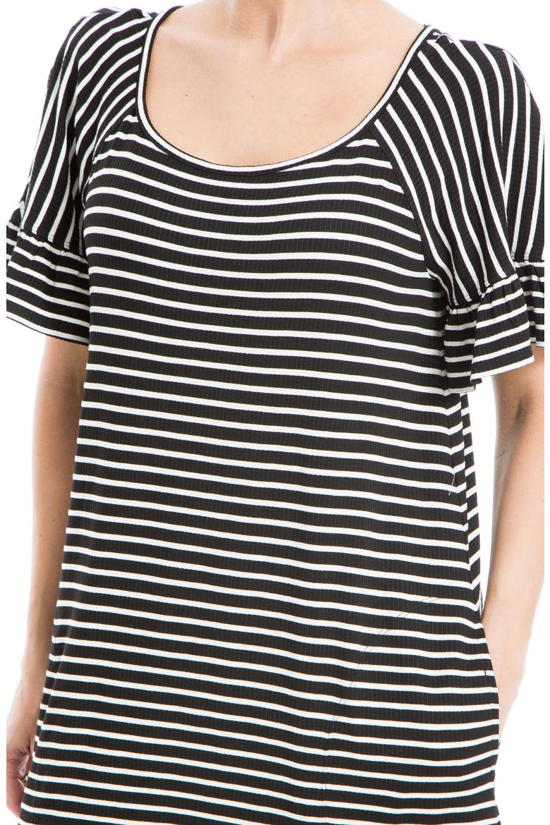 Stripe Ruffle Short Sleeve Shift Dress, Alternate, color, BLACK/ WHITE STRIPE