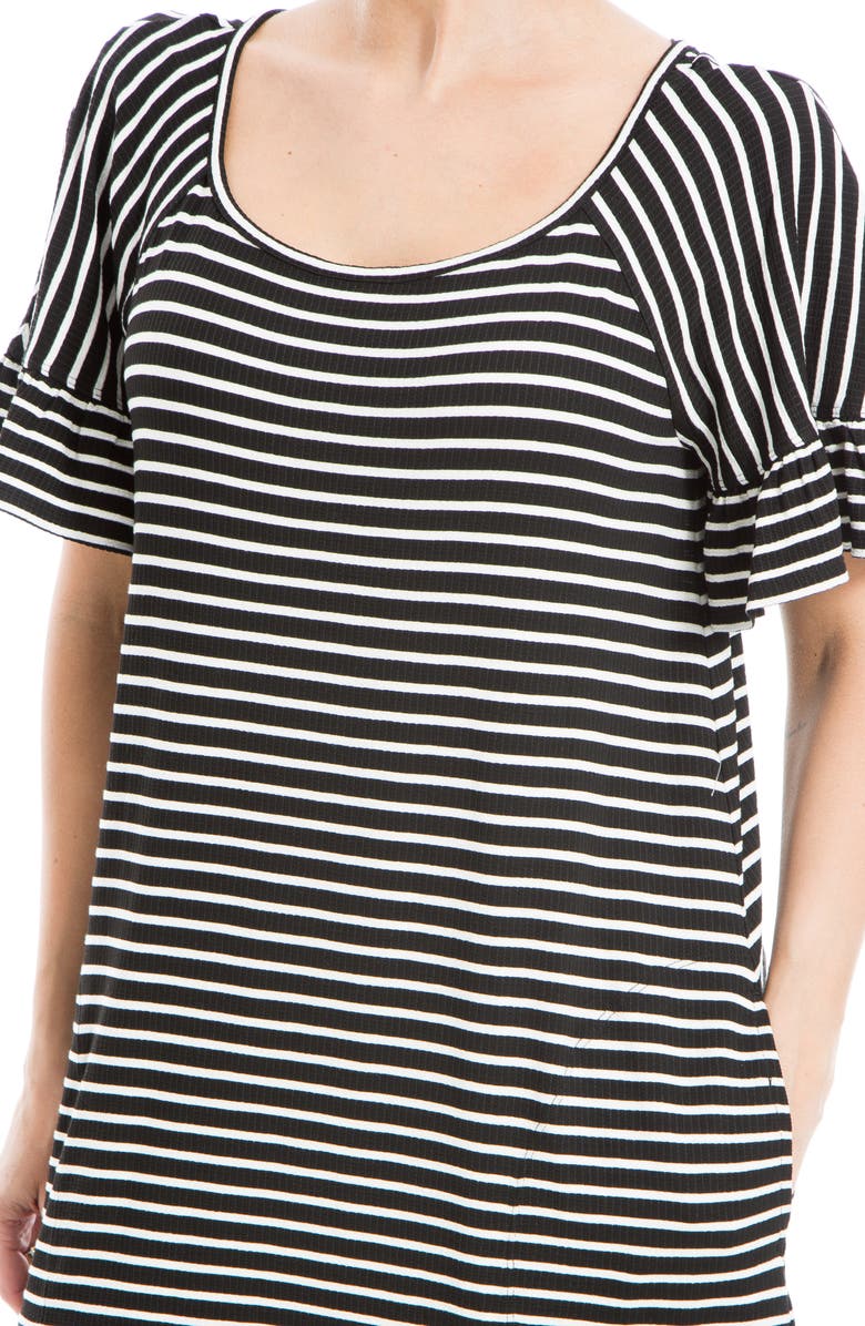 MAX STUDIO Stripe Ruffle Short Sleeve Shift Dress, Alternate, color, Black/ White Stripe