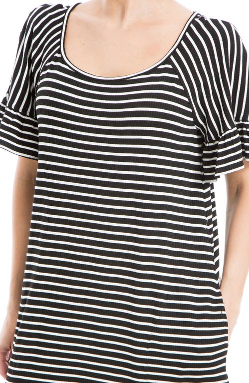 Max Studio Stripe Ruffle Short Sleeve Shift Dress In Black