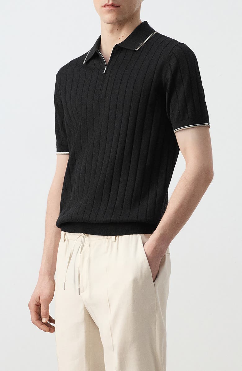 MANGO Zip Placket Polo, Alternate, color, Black