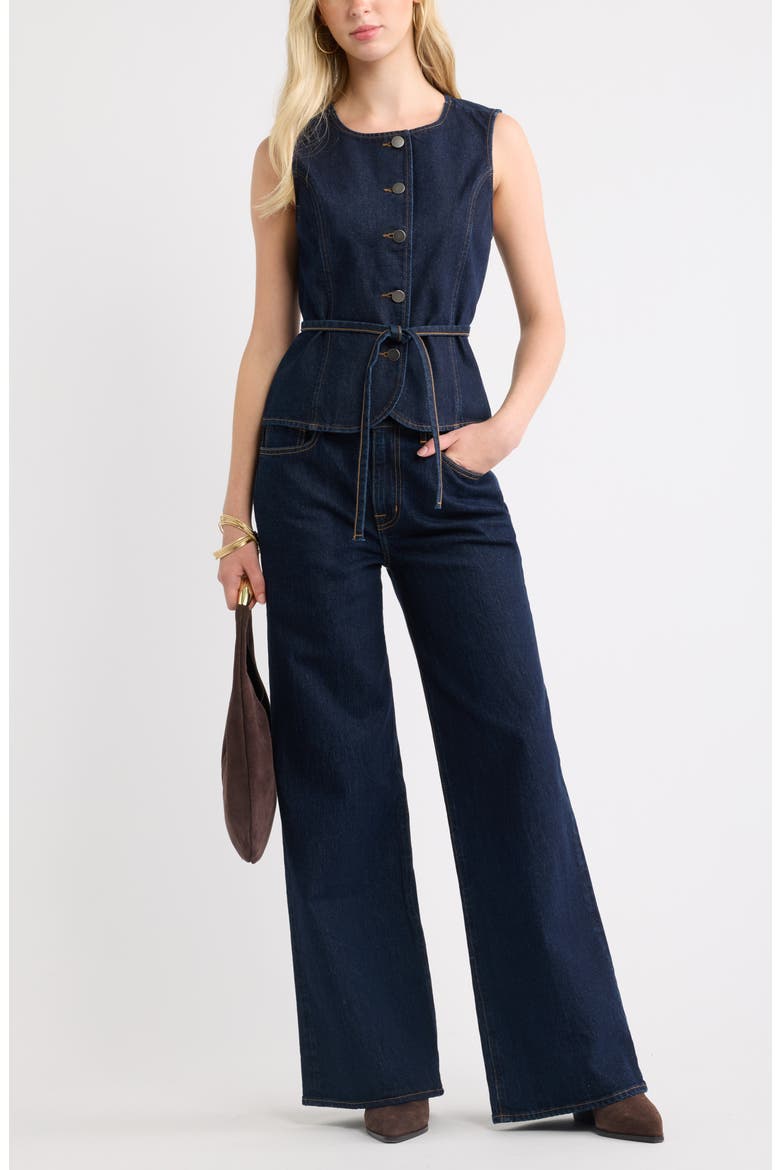 Tie Waist Denim Vest, Alternate, color, INDIGO RINSE