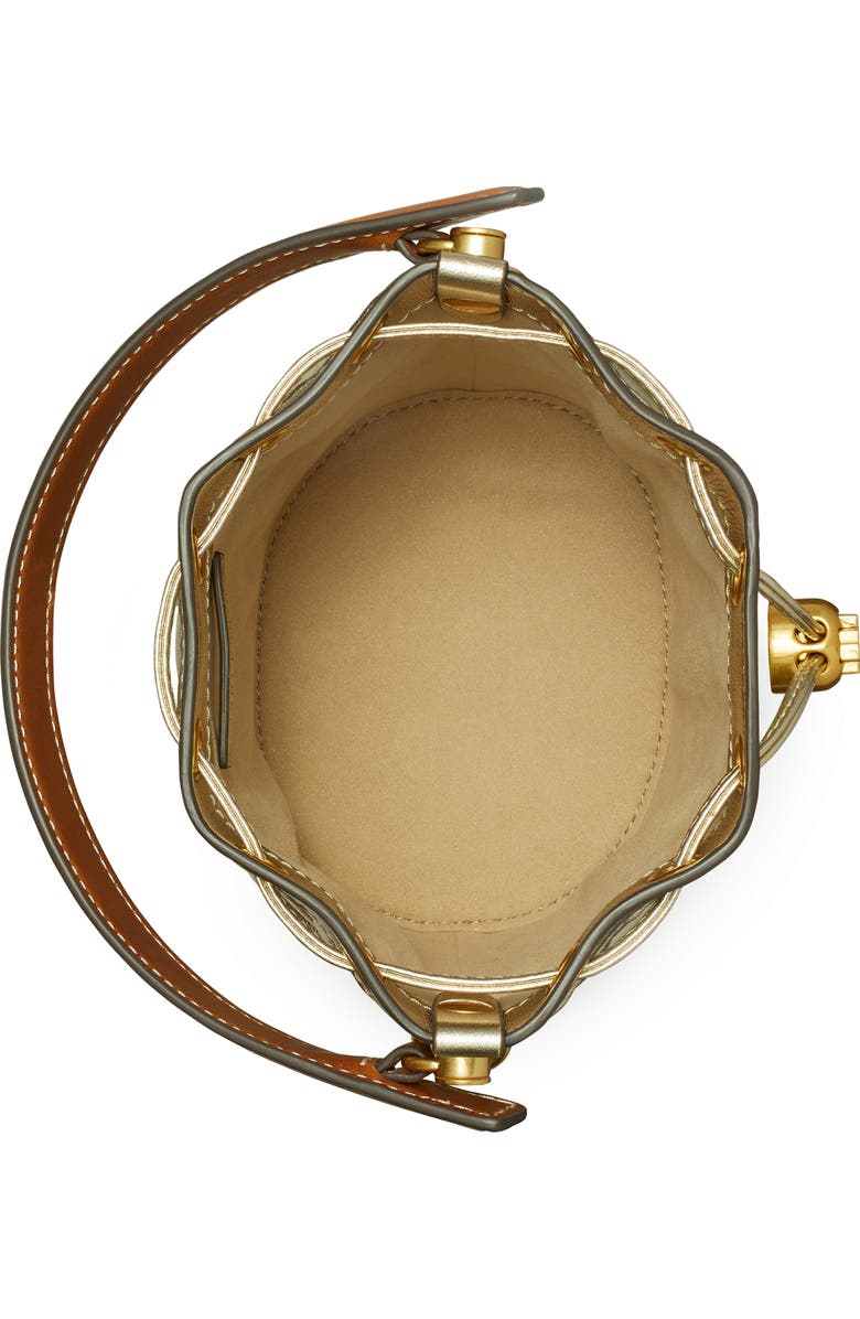 Tory Burch T-Monogram Embossed Puffy Metallic Leather Bucket Bag, Alternate, color,