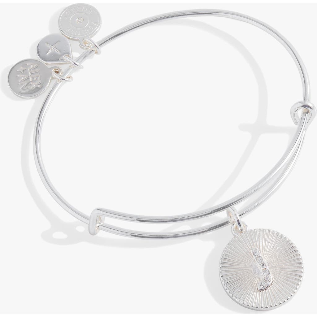 Alex And Ani Pave Starburst Texture Initial Bangle Bracelet In Silver - J