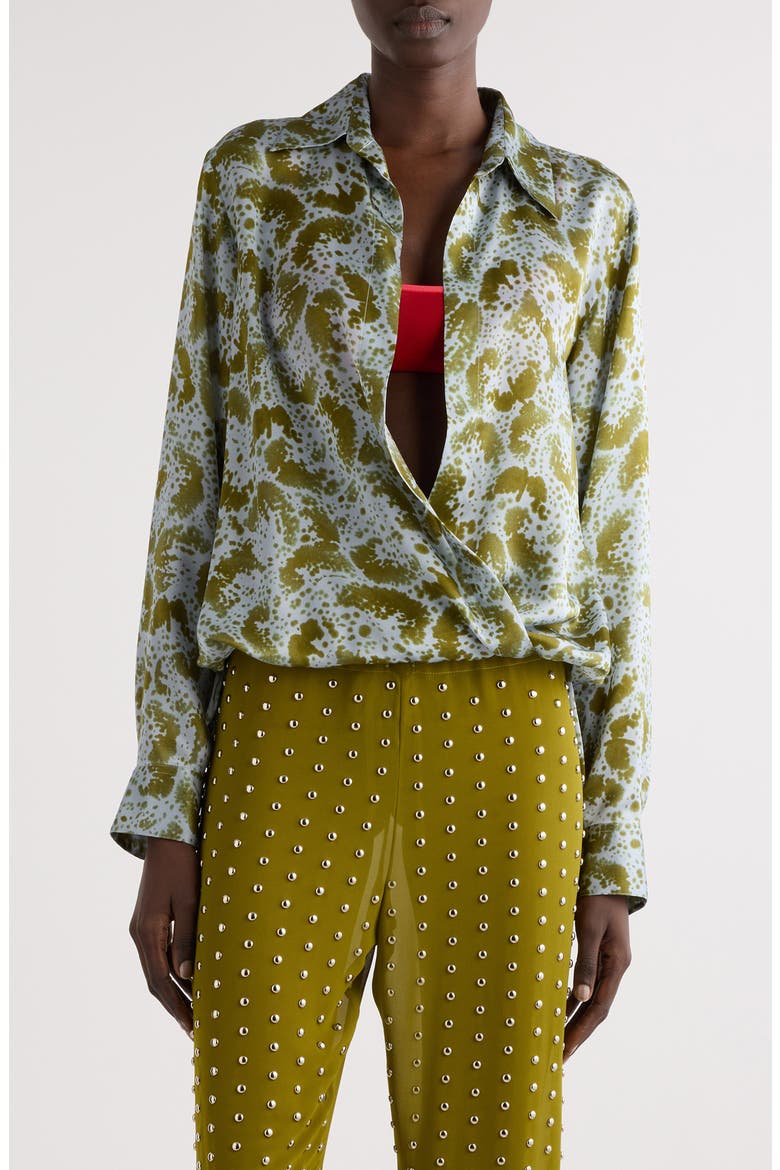 Cedal Orchid Petal Print Silk Wrap Top, Main, color, KHAKI