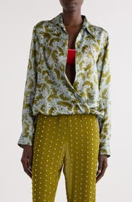 Dries Van Noten Cedal Orchid Petal Print Silk Wrap Top