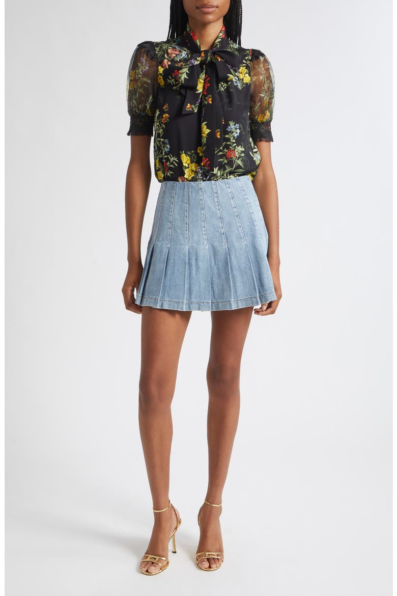 Carter Pleated Denim Miniskirt, Alternate, color, ROCKSTAR BLUE