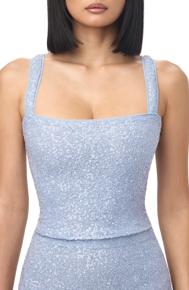 Naked Wardrobe Sequin Crop Tank, Main, color, Soft Blue