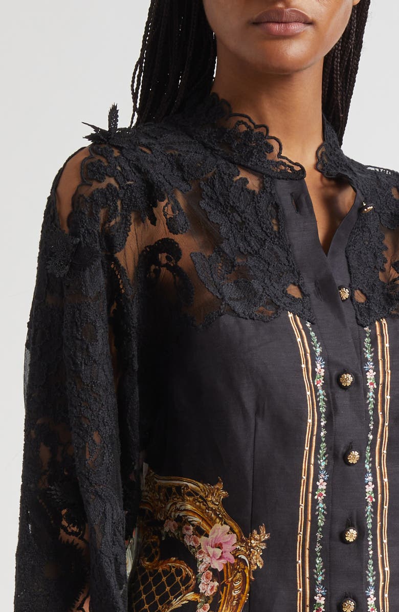 Camilla Noble Endeavors Lace Long Sleeve Linen & Silk Mini Shirtdress, Alternate, color, Noble Endeavors