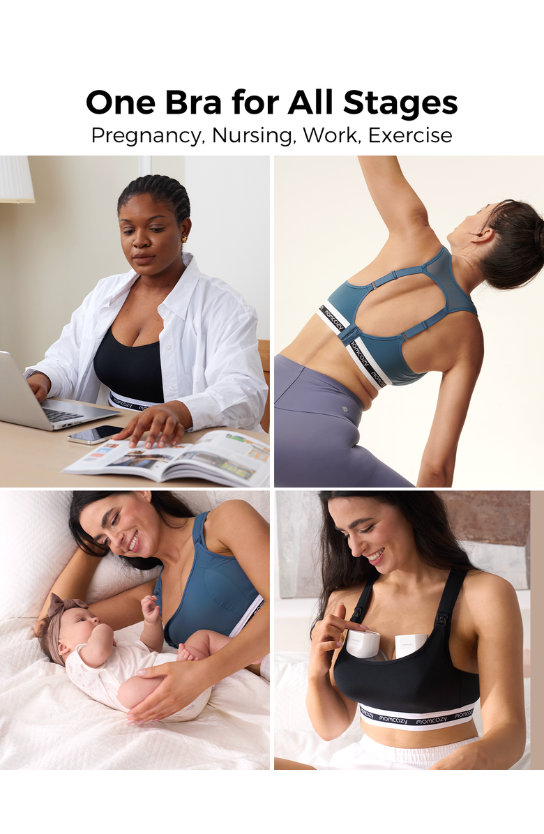 Momcozy Low Impact Nursing Sports Bra, Alternate, color, Black