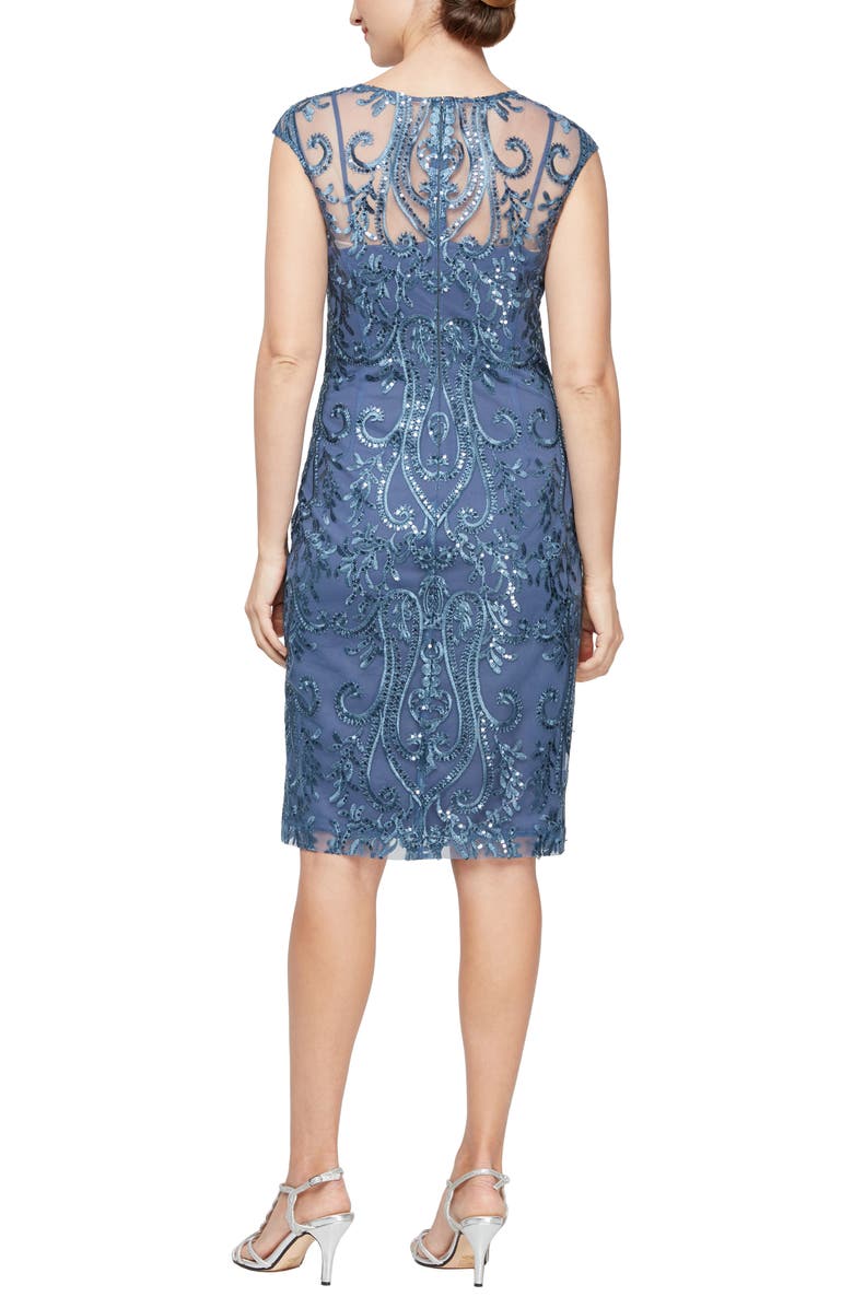 Alex Evenings Embroidered Sequin Sheath Dress, Alternate, color, Wedgewood