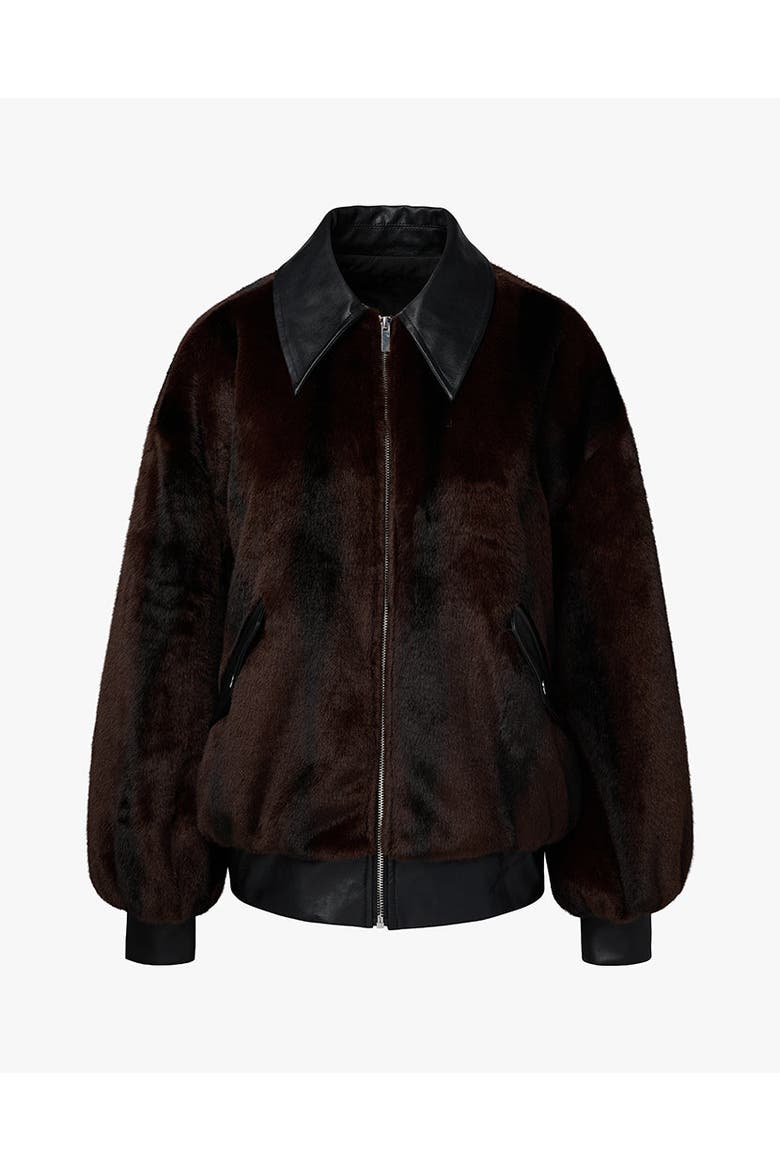 Faux Fur Bomber Jacket, Alternate, color, BROWN