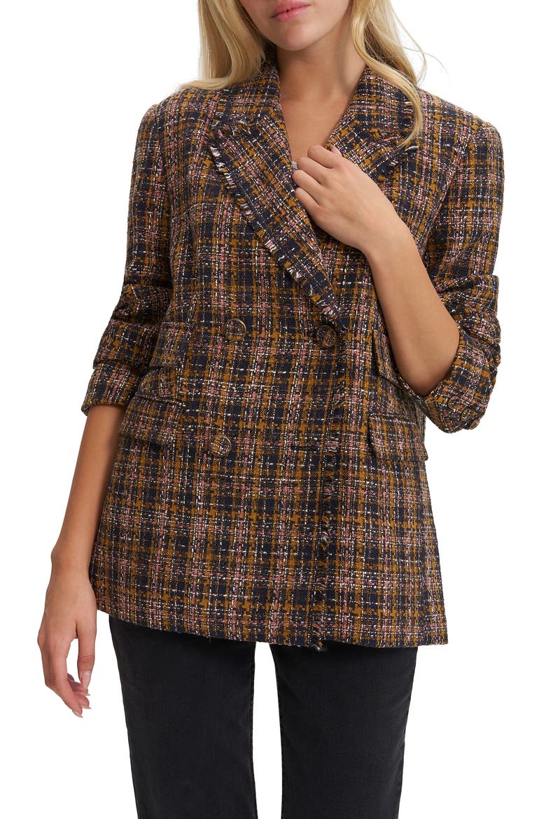Alba Double Breasted Tweed Blazer, Main, color, NAVY