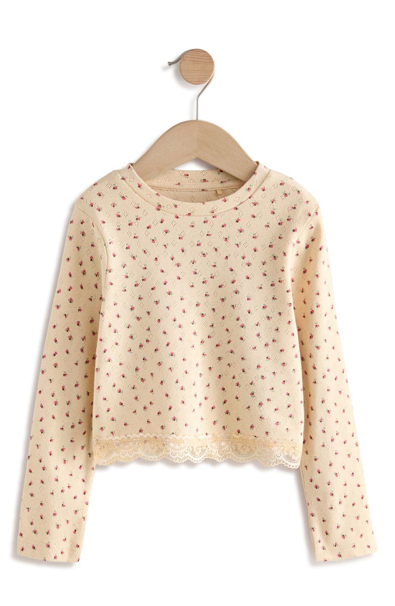 NEXT Kids' Floral Lace Hem Cotton T-Shirt, Main, color, Floral Multi