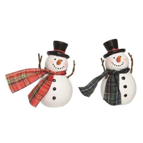 Christmas Resin Snowman Figurine Set of 2 Home Decorations
