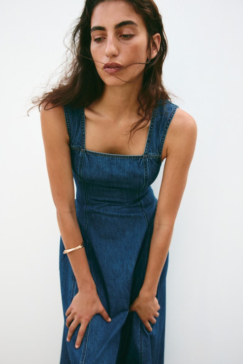 Flared-skirt Twill Dress, Alternate, color, Denim blue