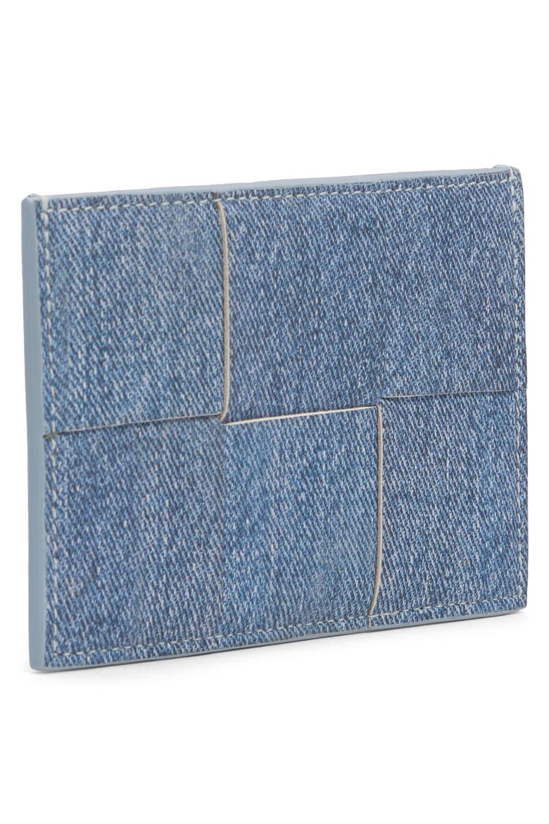 Cassette Denim Print Leather Card Case, Alternate, color, BLUE/ ICE