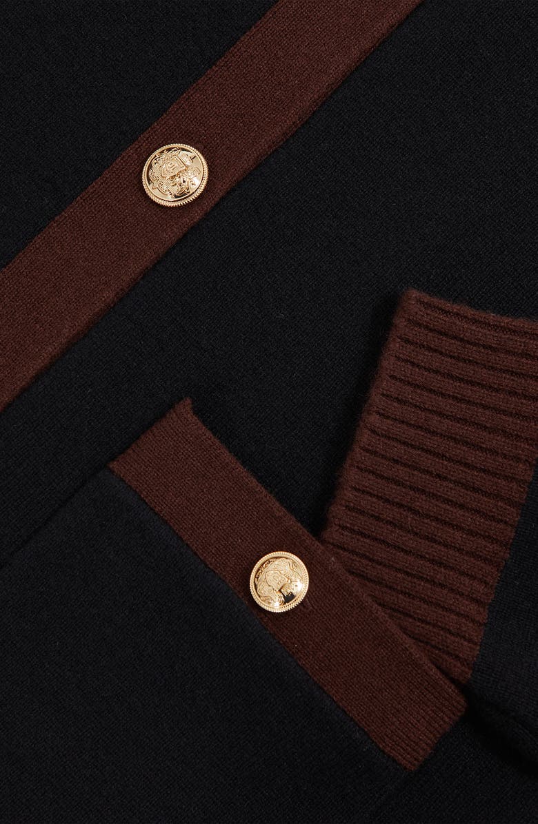 Reiss Olive Crewneck Wool & Cashmere Cardigan, Alternate, color, Burgundy/ Black