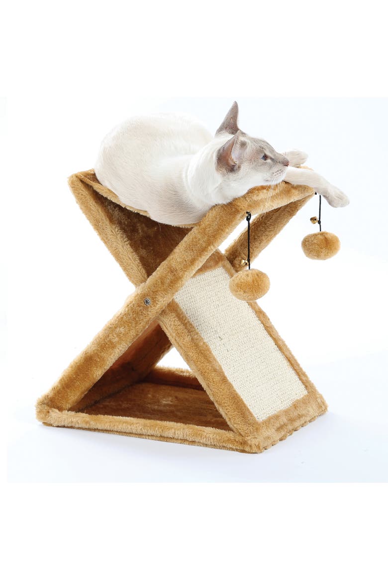 Foldaway Cat Play Tower and Scratching Post, Alternate, color, Multicolored