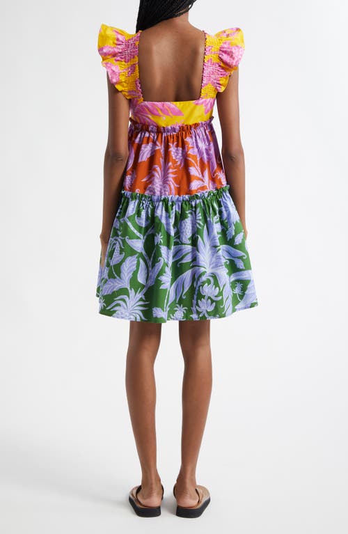 Farm Rio Multicolor Dress With All-over Floral Motif And Ruffled Skirt In Yellow Multi