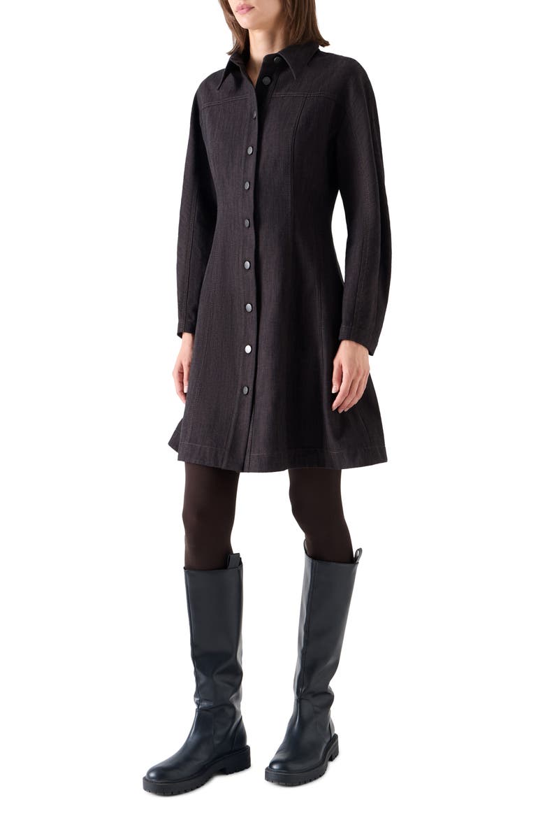 Long Sleeve Denim Shirtdress, Alternate, color, ESPRESSO