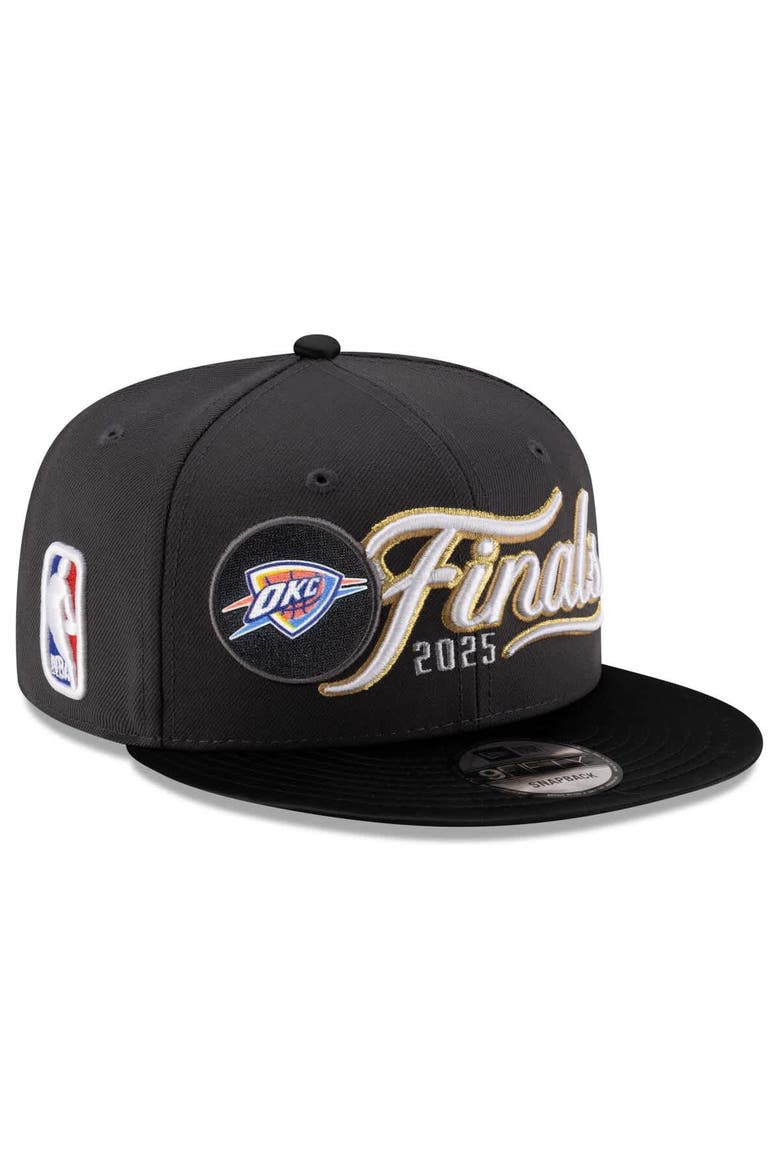 Men's New Era Charcoal/Black Oklahoma City Thunder 2025 Western Conference Champions Locker Room 9FIFTY Snapback Hat, Main, color, Charcoal