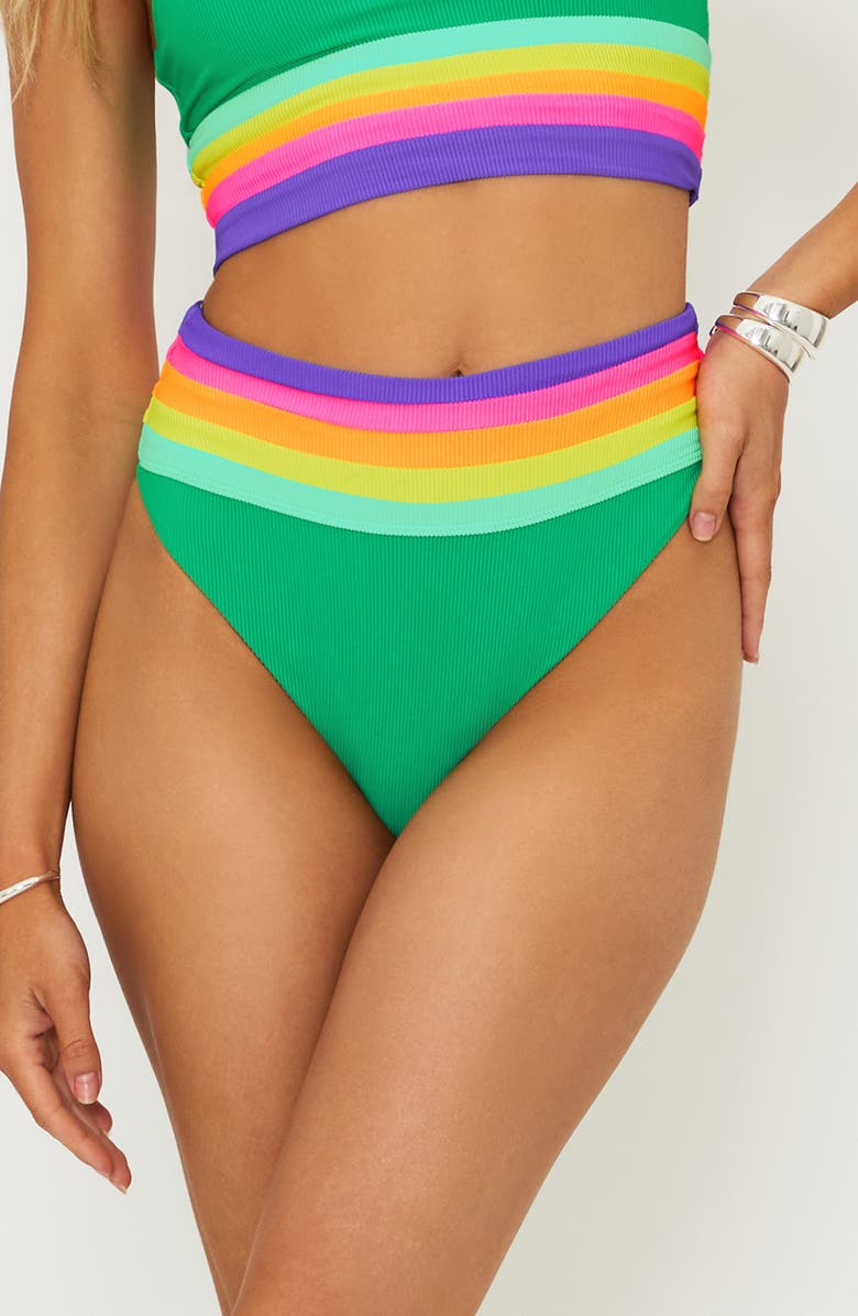 Beach Riot Millie Colorblock High Waist Bikini Bottoms, Main, color, Technicolor Colorblock