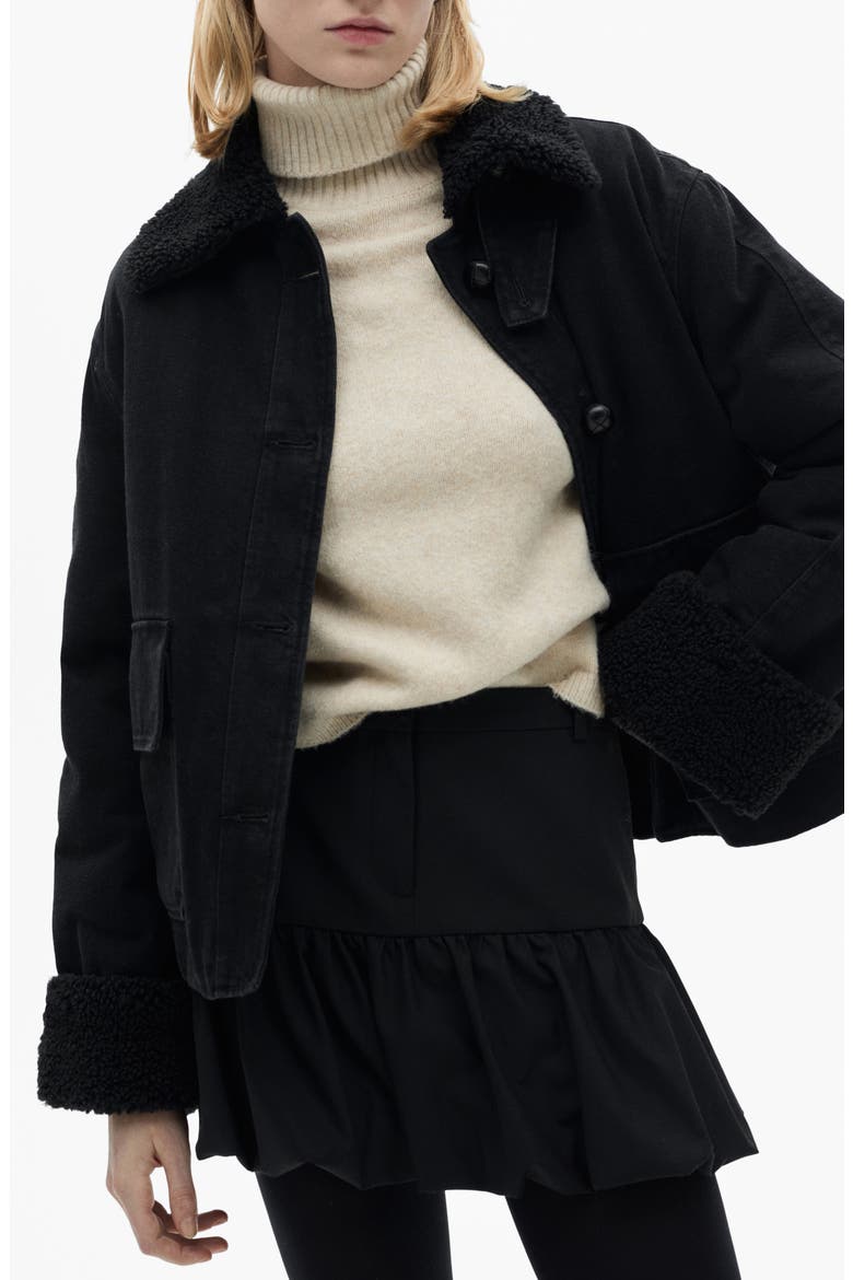 Faux Shearling Lined Denim Jacket, Alternate, color, BLACK DENIM