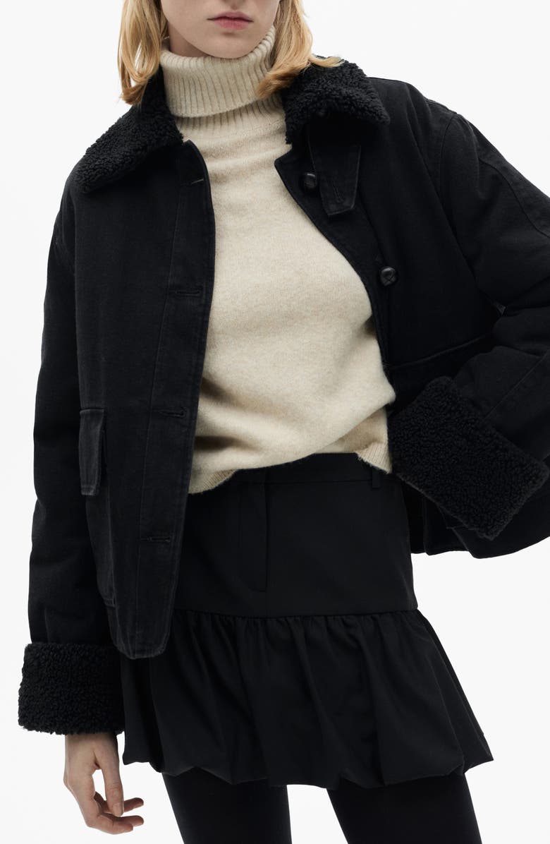 MANGO Faux Shearling Lined Denim Jacket, Alternate, color, 