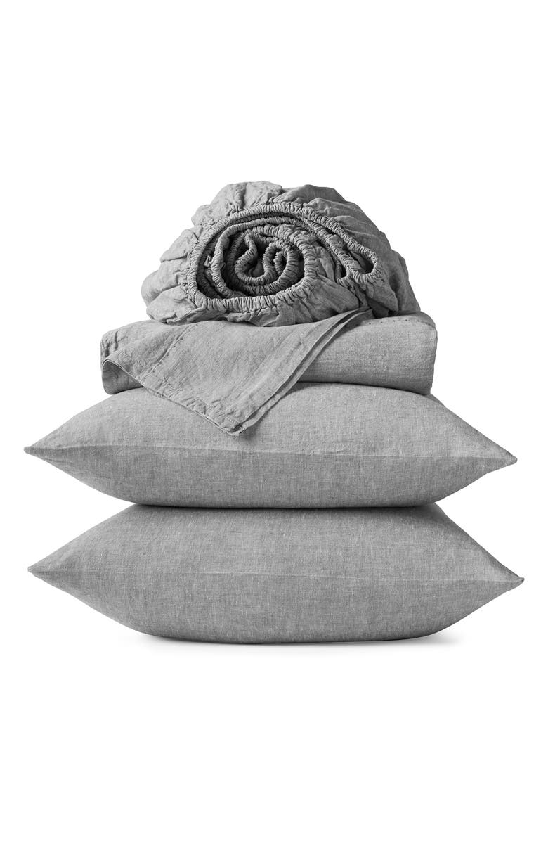 Coyuchi Relaxed Organic Linen Sheet Set, Main, color, Slate Chambray