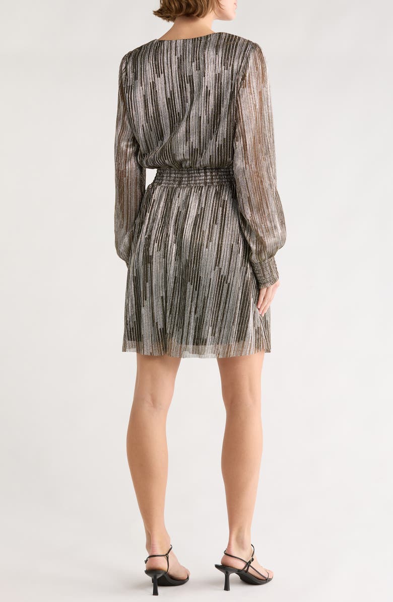 Halogen<sup>®</sup> V-Neck Long Sleeve A-Line Dress, Alternate, color, Black/ Silver