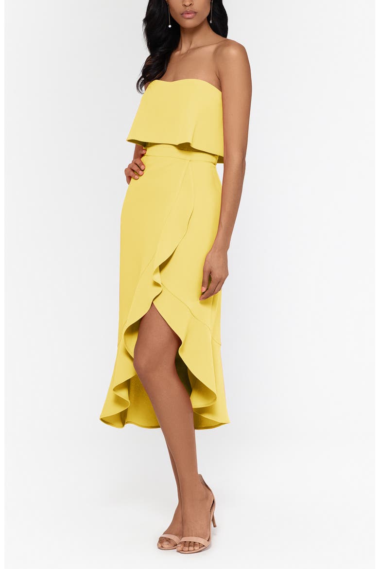 Xscape Crepe Bustier Ruffle Skirt Dress, Alternate, color, LEMON