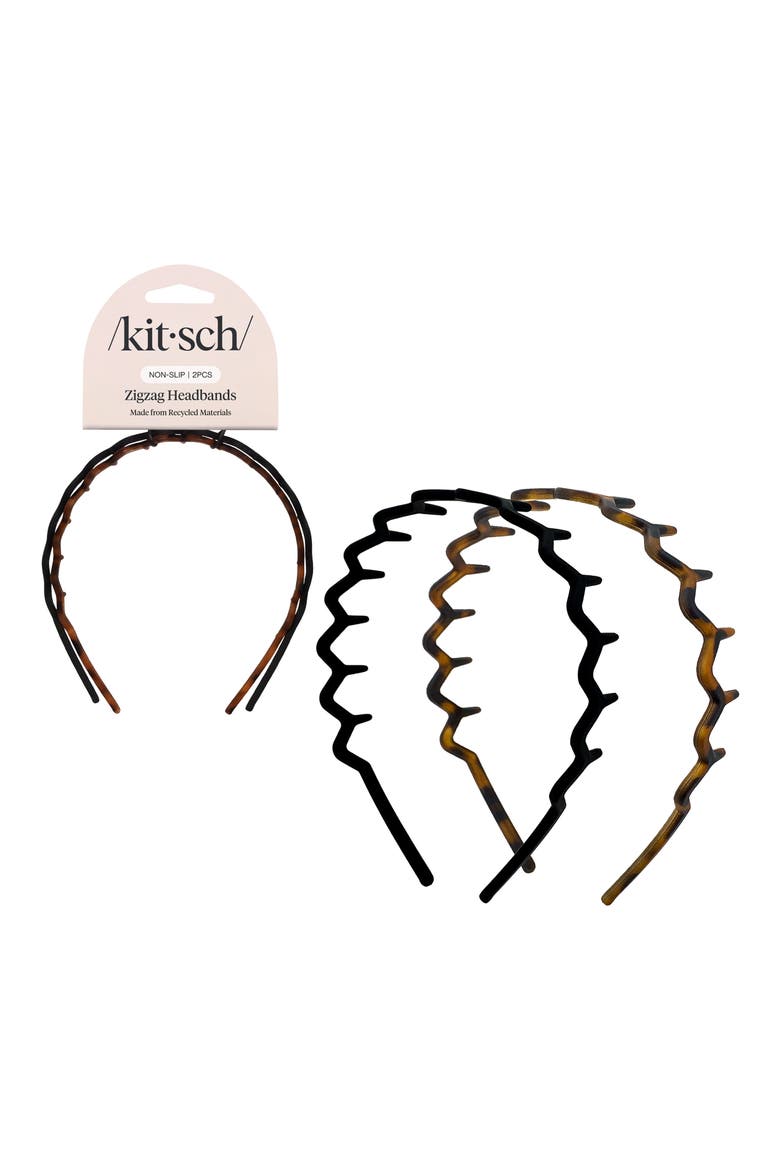 2-Pack Zigzag Headbands, Main, color, BLACK TORT