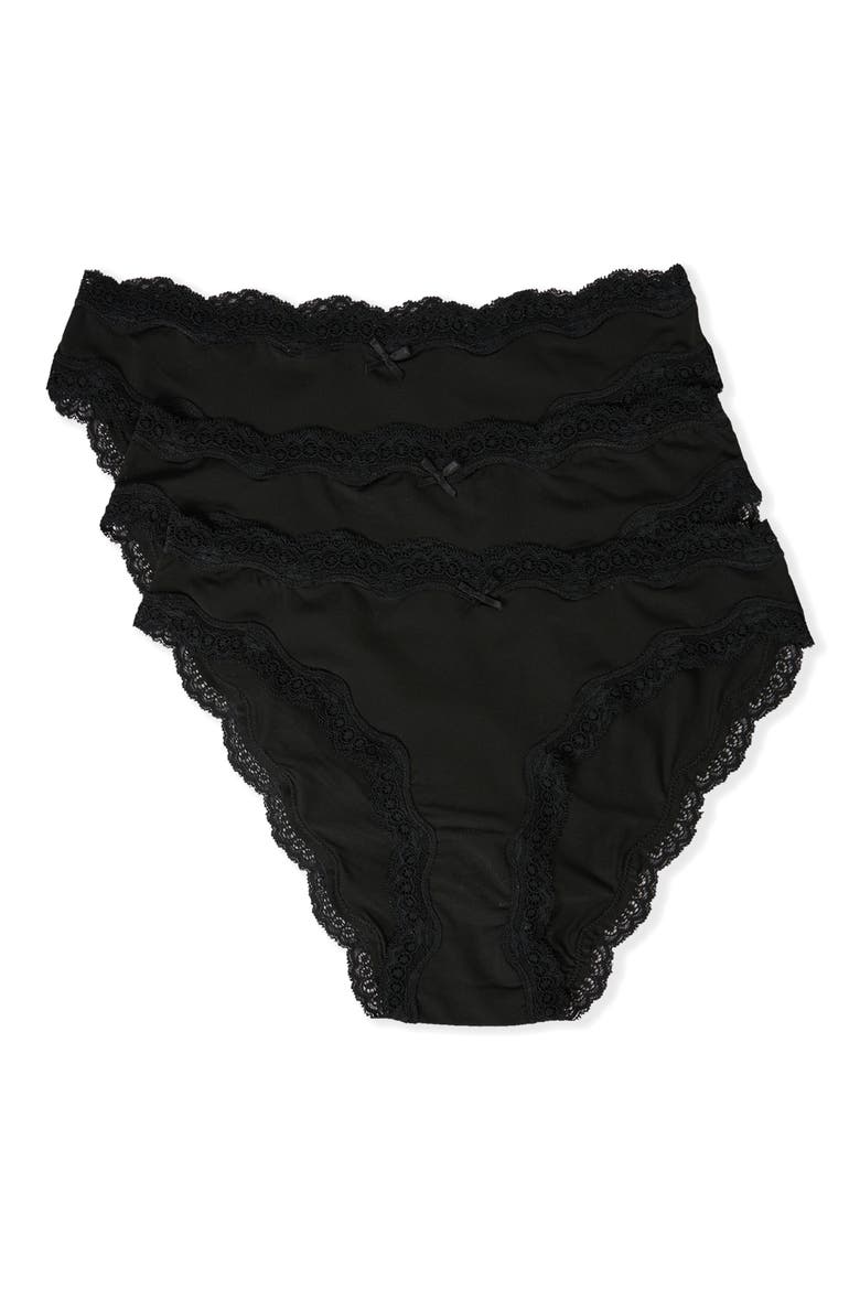 Jim 3-Pack Lace Trim Bikinis, Main, color, BLACK