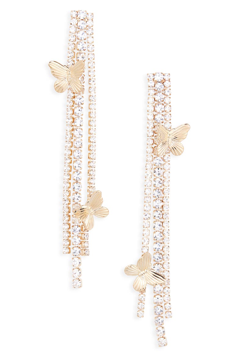 Crystal Butterfly Fringe Drop Earrings, Main, color, GOLD CRYSTAL