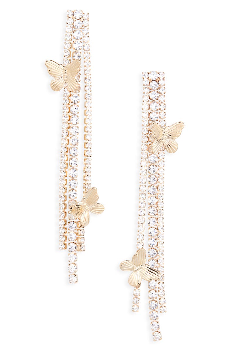 Tasha Crystal Butterfly Fringe Drop Earrings, Main, color, Gold Crystal