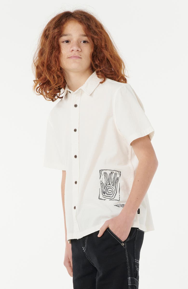 Rip Curl Kids' Tropic Embroidered Short Sleeve Cotton Button-Up Shirt, Alternate, color, Bone