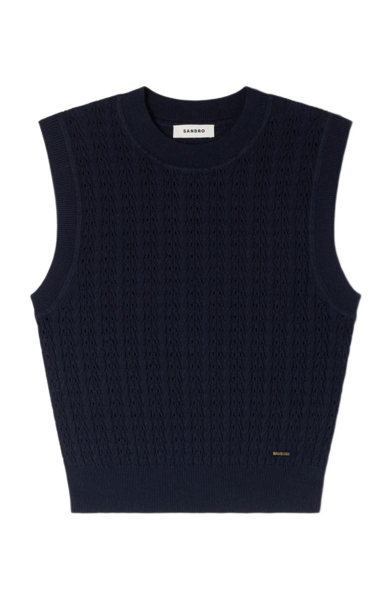 SANDRO Textured cropped knit sweater, Alternate, color, Navy Blue