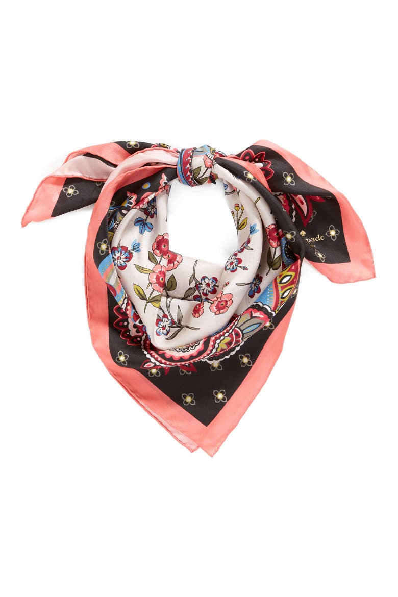 framed meadow silk square scarf, Alternate, color, BLACK