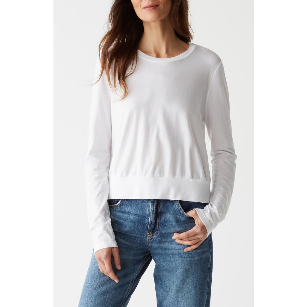 Michael Stars Yuri Long Sleeve Crop Cotton T-shirt In White