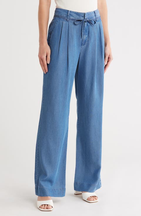 Felicity Pleated Tie Waist Wide Leg Jeans (Murray)