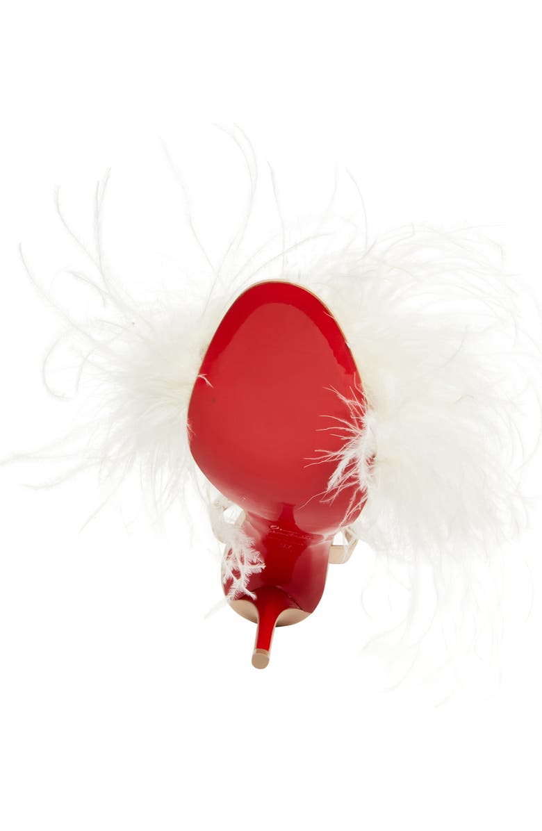 Christian Louboutin Miss Z Loubipoupi Feather Embellished Ankle Strap Sandal, Alternate, color, Blush/ Ivory