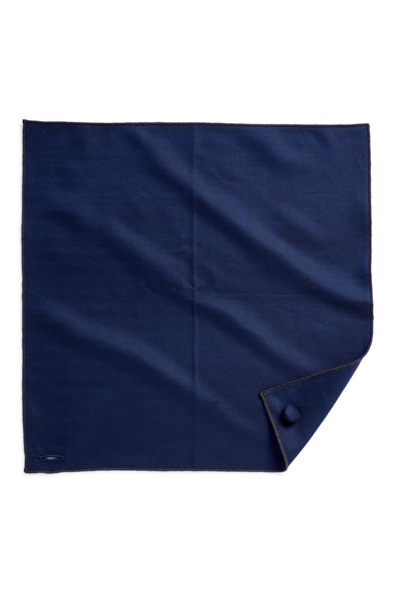 Herringbone Cotton Pocket Square, Alternate, color, NAVY