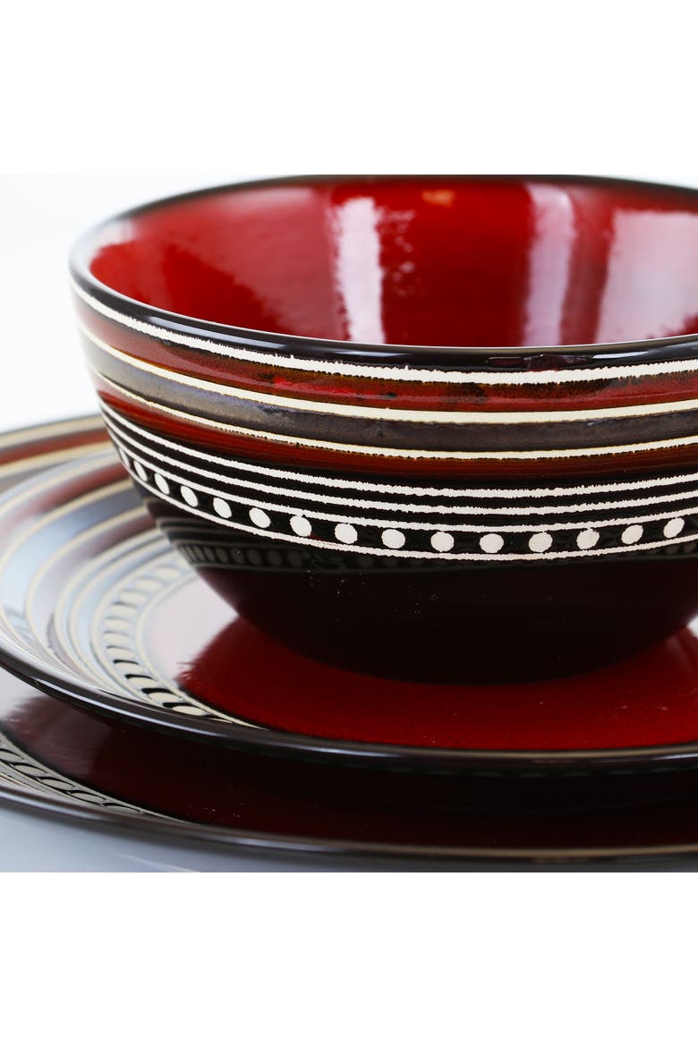 Cafe Versailles 16 Piece Double Bowl Dinnerware Set -, Alternate, color, Red