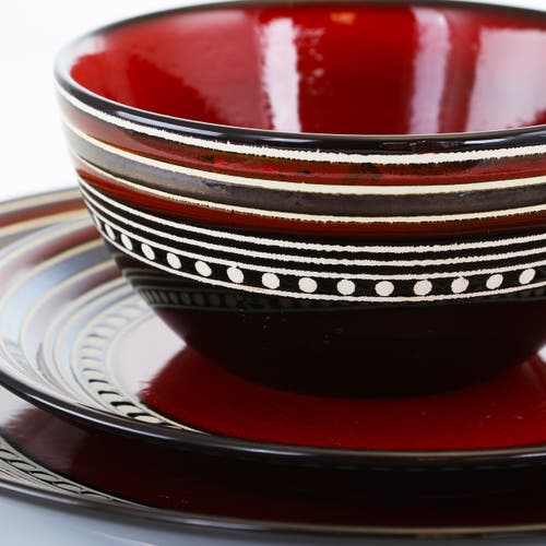Gibson Cafe Versailles 16 Piece Double Bowl Dinnerware Set In Red