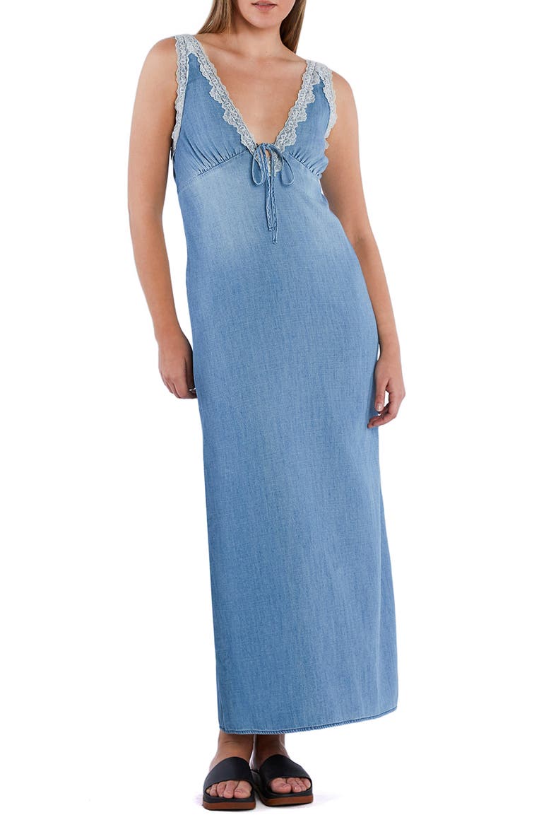 Amanda Lace Accent Sleeveless Maxi Dress, Main, color, DENIM